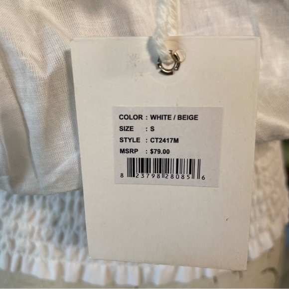 Jennifer & Grace Beige Eyelet Lace Ruffle V Neck Blouse - S - Picture 10 of 14